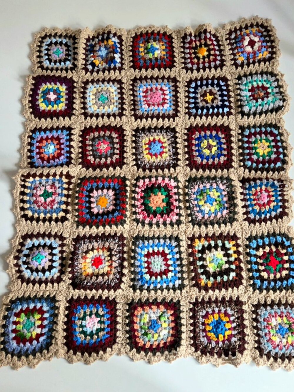 Handmade Crochet Granny Squares Throw Blanket Afghan